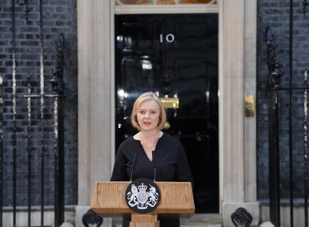 <p>Prime Minister Liz Truss reads a statement outside 10 Downing Street, London, following the announcement of the death of Queen Elizabeth II. Picture date: Thursday September 8, 2022.</p>