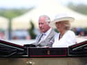 The Prince of Wales with The Duchess of Cornwall are seen in the royal procession during Day Two of Royal Ascot 2022