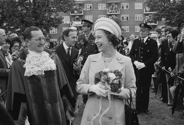 Queen Elizabeth II in Deptford, during a walkabout to commemorate her Silver Jubilee, London, UK, 9th June 1977. (Photo by Evening Standard/Hulton Archive/Getty Images)