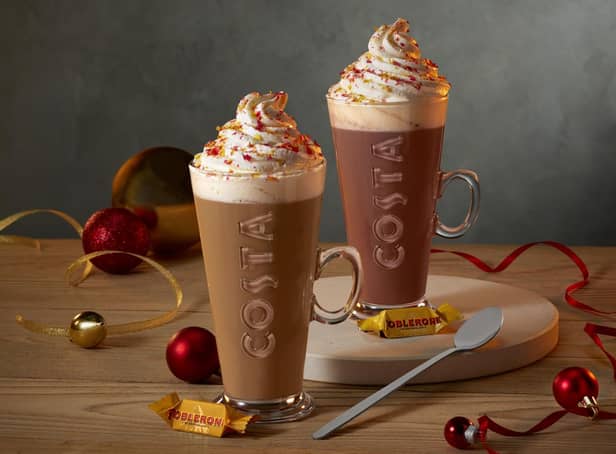 <p>Costa’s new Latte and Hot Chocolate flavours are served with a Toblerone tiny bar</p>