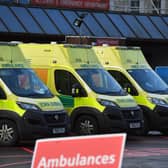 Ambulances parked outside Manchester Royal Infirmary on December 21, 2022.