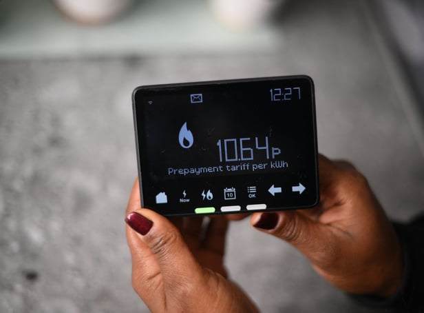 <p>Samantha Pierre-Joseph shows her smart meter indicating that she is on a ‘Prepayment tariff’ in her house in London.</p>