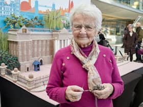 A 93-year-old great-great-gran who has a British Empire Medal (BEM) for her knitting has since created a massive 6ft Buckingham Palace out of wool.