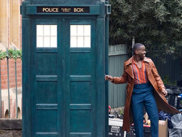 Ncuti Gatwa was seen jumping in and out of the Tardis on set in Bristol.