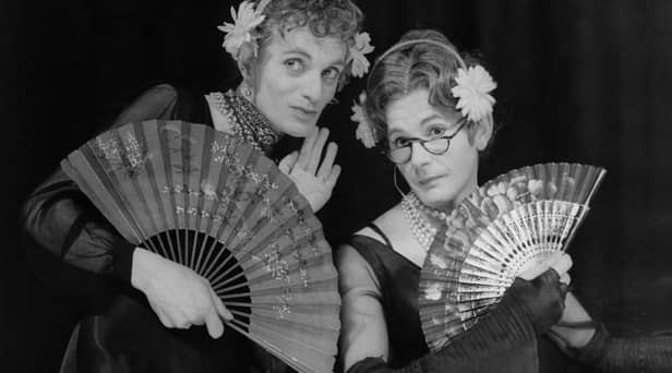 George Logan was renowned for his double act as Dr Evadne Hinge (right) with Patrick Fyffe as Dame Hilda Bracket (left) - Credit: Getty