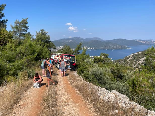 Tourists walked for 45 minutes in 30 degree heat after their off-road vehicle broke down during an off-road experience. Josef Killey, 24, was on holiday in Turkey with partner Joseph Morphet, 29, when their excursion went wrong.  (SWNS)