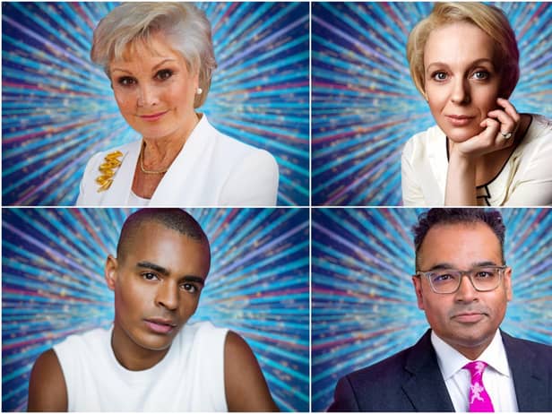 Clockwise from top left: Angela Rippon, Amanda Abbington, Krishnan Guru-Murthy, and Layton Williams will take part in this year's Strictly Come Dancing (Photos: BBC)