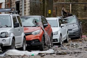 The aftermath of the tornado that swept through Stalybridge in Greater Manchester 