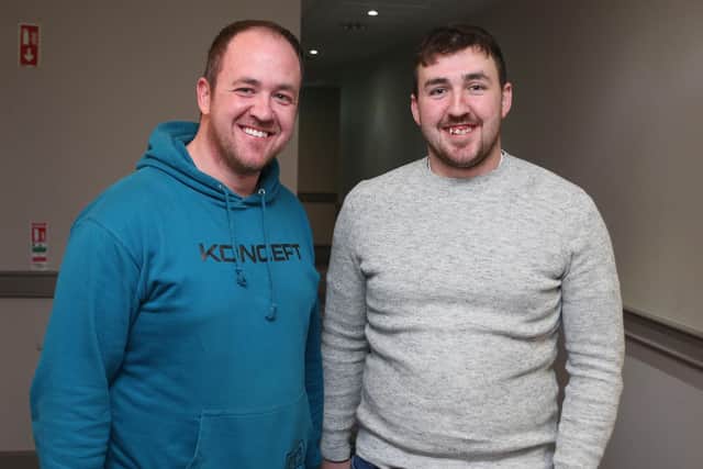 Limousin breeders Connor and Ryan Mulholland from Aghalee, were among the pedigree herd owners who attended the bTB meeting in Portadown. Picture: McAuley Multimedia