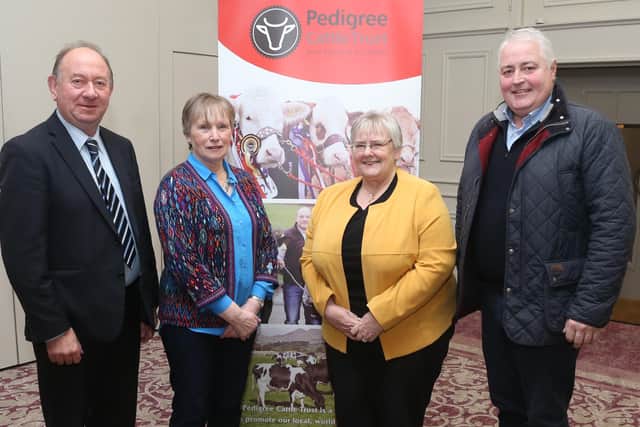 Pictured at the bTB meeting in Portadown, are from left: DUP MLA William Irwin; Ann Orr, secretary, Pedigree Cattle Trustâ€TM; UUP MLA Rosemary Barton; and James Graham, president,  NI Hereford Breedersâ€TM Association. Picture: McAuley Multimedia