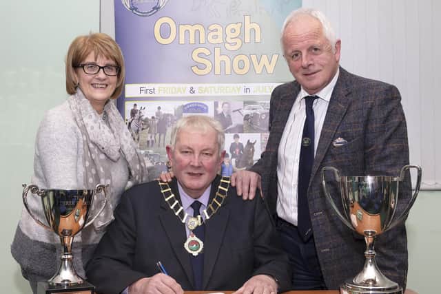 Omagh Show's top team are, from left, secretary Brenda Mellon, chairman Joe Crozier and vice-chairperson Gerry McFarland