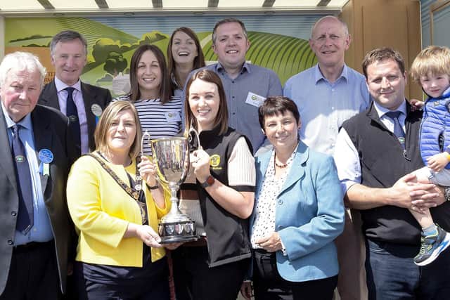 The Ulster Farmers' Union receiving their prize for the best trade stand at Omagh Show in 2019