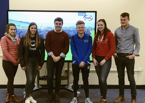 William Wilson, Foyle Food Group, delivers a presentation to First Year National Diploma students to support their learning on their Meat Technology Unit. William is a past student of CAFRE, Loughry Campus. This picture was taken prior to the introduction of social distancing guidance.