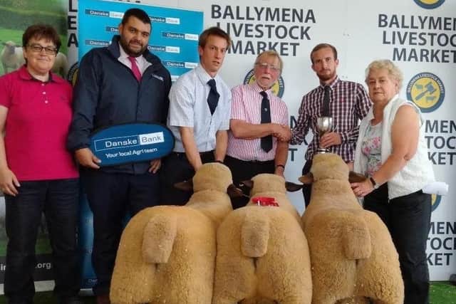Best pen of 3 Hampshire Down ram lambs at Ballymena Livestock Market Premier sale. Please send the invoice to Josephine Wray 56 Slane Rd, Carnlough, Ballymena, Co.Antrim BT44 0LF.