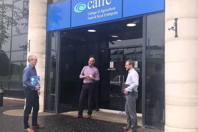 Martin McKendry, CAFRE Director, meets Peter Simpson and Shane McKinney who are progressing plans for students returning to Loughry Campus, Cookstown in September.