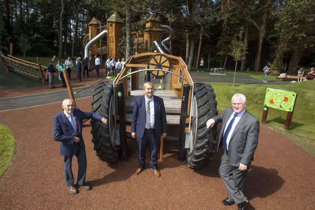Left to right: Alderman Jim Dillon MBE, Development Committee Chairman; Edwin Poots MLA, Rural Affairs Minister and Alderman Michael Henderson MBE, Leisure and Community Development Committee Chairman.