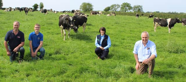 Preparing autumn calving cows for drying off - John McNeilly with son Harry and Kathryn McKeown and Sam Watson United Feeds