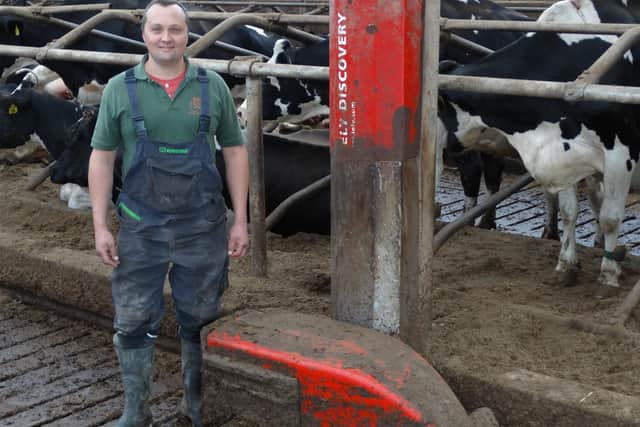 George Bingham, Seven Mile Straight, Antrim with the Lely slat scraper