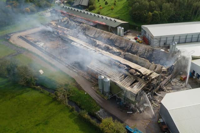 NI Fire and Rescue Service tackled a large fire at Ready Eggs factory near Lisnaskea, Co Fermanagh.  It is understood the blaze broke out at 11am on Wednesday.  Picture: Ronan McGrade/Pacemaker Press