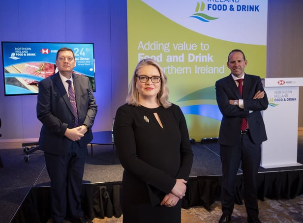 Pictured at the 24th NIFDA annual dinner event are (L-R): Michael Bell, Executive Director, NIFDA; Gillian Morris, Head of Corporate Banking Northern Ireland, HSBC UK; Nick Whelan, Chair, NIFDA.