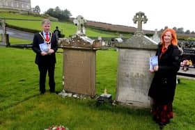 The Mayor of Causeway Coast and Glens Borough Council Alderman Mark Fielding and Rosemary Henderson who wrote the book, pictured at the grave of Sister Molly McGinnis.