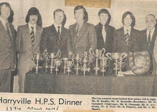 Harryville members at the annual dinner and prize presentation in Adair Arms Hotel 1974.