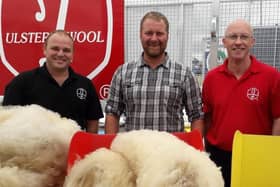 From left -  Stephen Preston, Ulster Wool Depot Manager;  Alwyn McFarlane and Allen McIntosh, Ulster Wool Grader