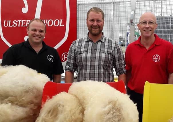 From left -  Stephen Preston, Ulster Wool Depot Manager;  Alwyn McFarlane and Allen McIntosh, Ulster Wool Grader