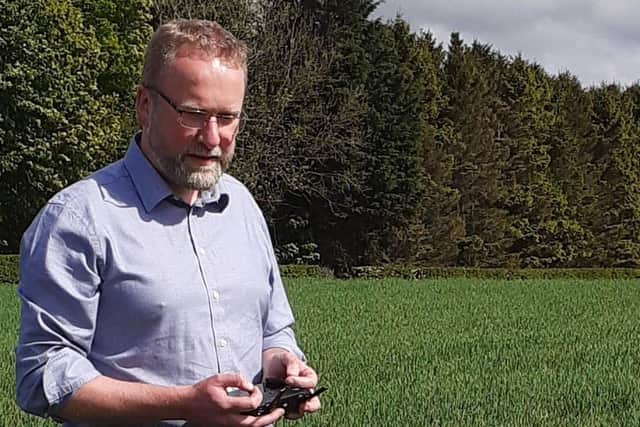 CAFRE Crops Adviser Iain Johnston sends a drone out to examine a field of winter barley