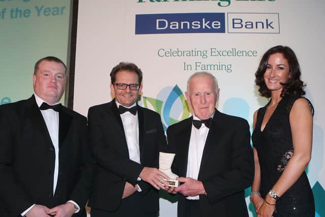 Robert Wallace is pictured picking up an award at the Farming Life awards