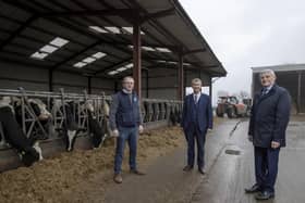 L-R Harold Johnston; Edwin Poots MLA, Agriculture, Environment and Rural Affairs Minister; Seamus McCaffrey, Chair, AgriSearch