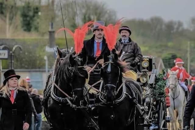 Angelo Kane in his magnificent carriage delivers 'The Real Santa' to Saintfield town