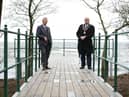 Minister Edwin Poots and Antrim and Newtownabbey Mayor Cllr Jim Montgomery at the new boardwalk at Lough Shore Park.