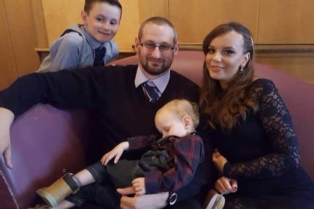 Jade Caughey with her fiancé Lee Parker with children Ben aged 6 and James aged two.