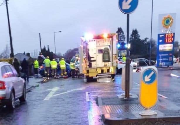 Emergency services at the scene of a crash in Portadown.