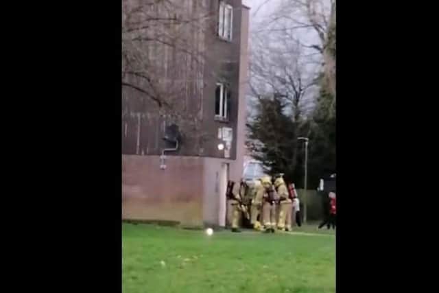 Firefighters attend arson attack at Craigavon flast.