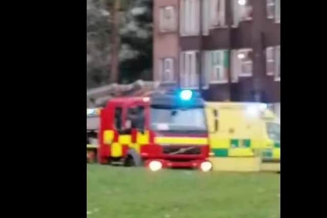 Emergency services attend fire at flats in Craigavon.