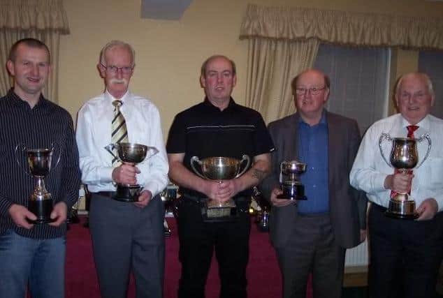 Ballymena winners from (l) Brian O'Rawe, Joe Devlin, Bertie Blair, Tom McAlonan and George Barr.