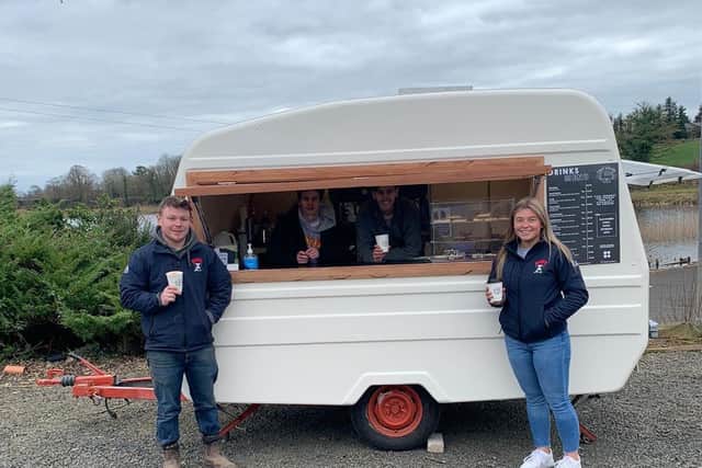 Adam Alexander and Ellen Alexander enjoying their hot drinks at Little House Coffee situated at The Lake, Kilrea