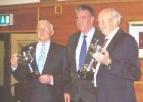 From (l) George Eagleson winner YB Ave, Harry Smyth Secretary and Johnny Simpson Highest Prize-winner.