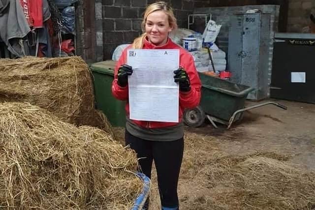 Competitor Lisa Geraghty, Co. Galway receiving her CAFRE Online Dressage test