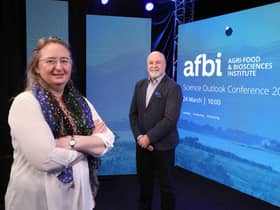 Pictured are Elizabeth Magowan AFBI Director of Sustainable Agri-Food Sciences Division and Colin Coffey, AFBI Chair