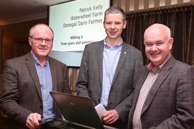 Patrick Kelly (right) guest speaker at Fermanagh Grassland Club with (from left) William Johnston, club secretary and David Foster, chairman.