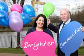 Marking Power NI's Brighter Communities two-year milestone are, Gemma-Louise Bond and Stephen McCully