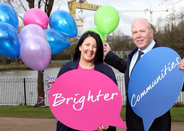 Marking Power NI's Brighter Communities two-year milestone are, Gemma-Louise Bond and Stephen McCully