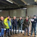 Fergal Donaghy on his farm at Slaughtmanus showing one of his freshly calved home bred replacements to the Teagasc farmers from Co Donegal