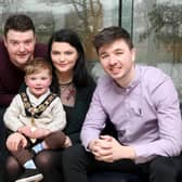 The Mayor of Causeway Coast and Glens Borough Council Councillor Sean Bateson pictured with Dáithí MacGabhann and his parents Máirtin and Seph. Dáithí is currently waiting on a heart transplant and his family’s Donate4Dáithí campaign aims to raise awareness about organ donation and encourage more people to register as organ donors.