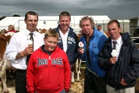 Kenny Nicholl, Ken Nicholl jnr, Stuart Baxter, Ronnie Erwin and David Wilson enjoying an ice cream at Antrim Show. AT31-487AC