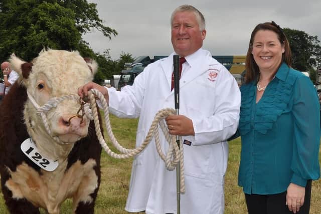 The then Minister of Agriculture Michelle Gildernew visits Newry Agriculture Show in June 2010. She is pictured with David Smyth and Frontview Front Runner, a junior champion at Balmoral Show. Picture: LiamMcArdle.com