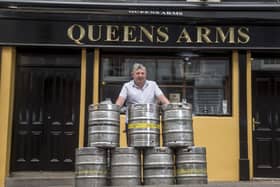 02/06/20 McAuley Multimedia..Publican Terence Oâ€TMNeill owner of Queens Arms in Coleraine who has lost over 3,500 pints of beer during the COVID crisis, more than 40 kegs will have to be destroyed after going out of date while pubs remain closed.Pic Steven McAuley/McAuley Multimedia